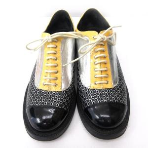 CHANEL ココマーク レースアップシューズ パンチング パテント 38 ブラック