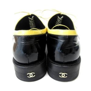 CHANEL ココマーク レースアップシューズ パンチング パテント 38 ブラック