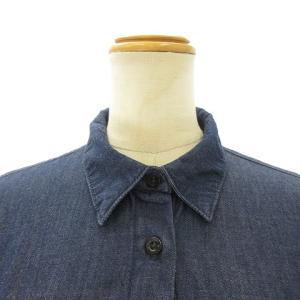 EMPORIO ARMANI 近年 美品 デニム シャツ 長袖 ギャザー ロゴ インディゴブルー 42 約L