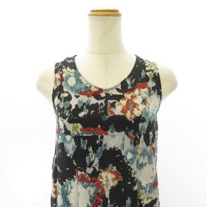 MARNI シルク100％ ノースリーブ ワンピース ひざ丈 総柄 黒 ブラック マルチカラー 38 約M