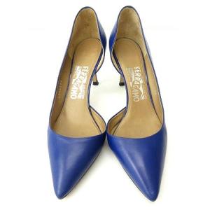 Salvatore Ferragamo パンプス ポインテッドトゥ レザー 青 ブルー 6 1