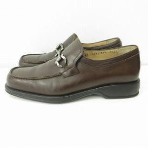 Salvatore Ferragamo ローファー ガンチーニ Uチップ スリッポン シューズ 革靴 レザー 茶 ブラウン 7.5 2E 約25.5cm