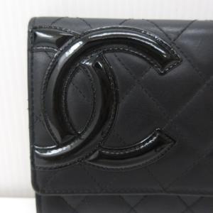 CHANEL カンボンライン 長財布 三つ折り マトラッセ ココマーク ブラック ピンク