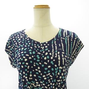 ISSA LONDON 美品 ワンピース 半袖 レーヨン ストレッチ リボン ドット 紺 ネイビー ブルー US2 約SWY