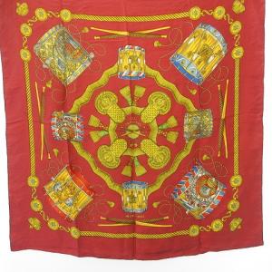 カレ90 スカーフ LES TAMBOURS タンブールの太鼓 赤 レッド ゴールド