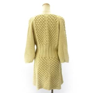 ISSEY MIYAKE FETE ニット ワンピース ローゲージ Vネック ボリュームスリーブ ウール混 白 アイボリー