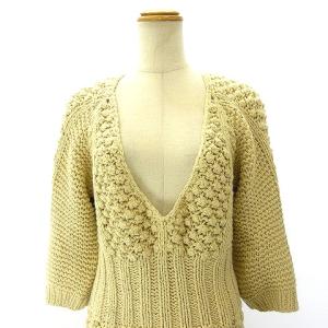 ISSEY MIYAKE FETE ニット ワンピース ローゲージ Vネック ボリュームスリーブ ウール混 白 アイボリー