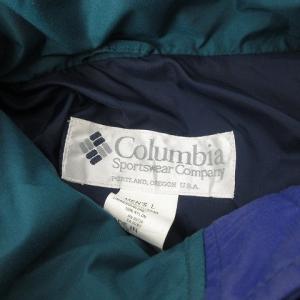 Columbia 90s ヴィンテージ ナイロン ジャケット マウンテンパーカー ブルゾン フード収納可 ドローコード付 緑 グリーン 紫 L