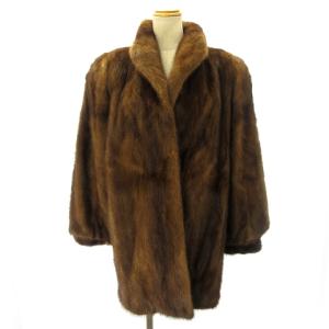 BELLE VISON ベルビジョン 銀サガ ミンク 毛皮 コート ジャケット 茶 ブラウン 9 M 着丈約80cm GY09