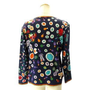 LEONARD ジュエリー柄 カットソー 花柄 長袖 紺 ネイビー マルチカラー L GY09