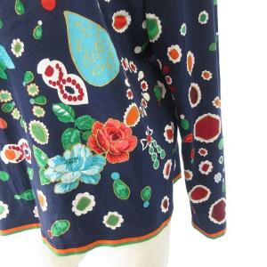 LEONARD ジュエリー柄 カットソー 花柄 長袖 紺 ネイビー マルチカラー L GY09