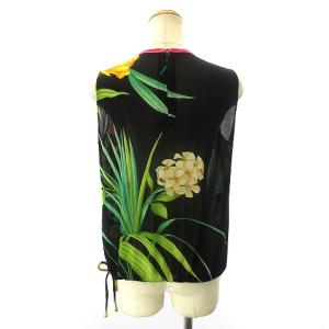 LEONARD FASHION 美品 ノースリーブ カットソー シースルー 花柄 サイドリボン ギャザー 黒 ブラック LGY09