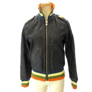 美品 デニム ジャケット ブルゾン ジップ リブ 切替 エポレット マルチカラー インディゴブルー 6 約S-M GY09