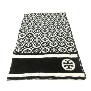 マフラー ニット ショール Tロゴ 黒 ブラック グレー EC