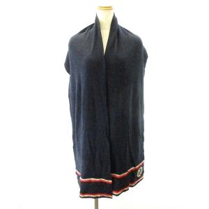 TORY BURCH ストール マフラー ニット Tロゴ 紺 ネイビー ベージュ マルチカラー EC