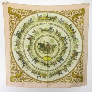 カレ 90 LA PROMENADE DE LONGCHAMPS ロンシャンへの散歩 スカーフ シルク ピンク ホワイト EC