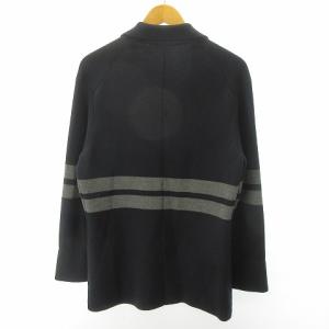 GIORGIO ARMANI 黒タグ カーディガン ライン入り ウール 黒 ブラック グレー 大きいサイズ 52 約XL GY09