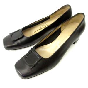 パンプス ガンチーニ プレート レザー 黒 ブラック 6 約23cm WY