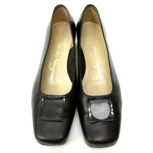 Salvatore Ferragamo パンプス ガンチーニ プレート レザー 黒 ブラック 6 約23cm WY