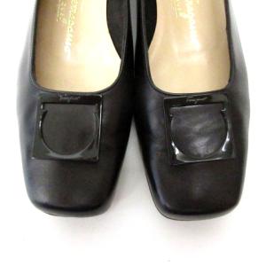 Salvatore Ferragamo パンプス ガンチーニ プレート レザー 黒 ブラック 6 約23cm WY