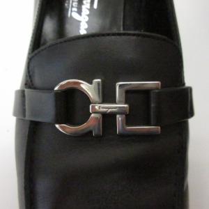 Salvatore Ferragamo パンプス ローファー ガンチーニ シルバー金具 レザー 黒 ブラック 6 約23cm WY