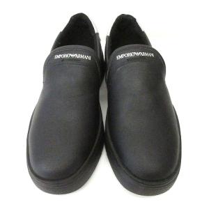 EMPORIO ARMANI タグ付き スニーカー スリッポン レザー X4X244 黒 ブラック US8 約26cm WY