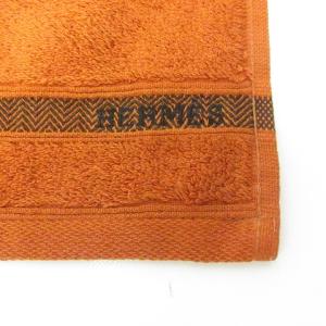 HERMES タグ付き CARRE CHEVRON カレ シェブロン ハンドタオル ハンカチ コットン オレンジ 32cm×32cm GY09