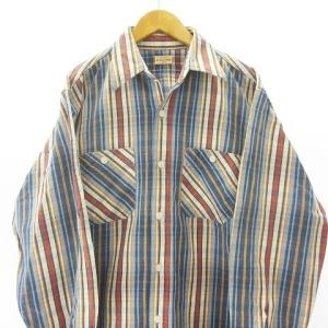 SUGAR CANE フランネルシャツ ネルシャツ ワークシャツ 長袖 ストライプ コットン ブルー系 Lサイズ GY09