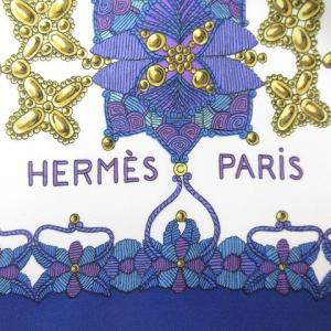 HERMES カレ90 スカーフ Scheherazade シェヘラザード シルク 総柄 青 ブルー 白