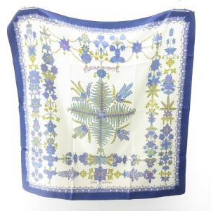 HERMES カレ90 スカーフ Scheherazade シェヘラザード シルク 総柄 青 ブルー 白