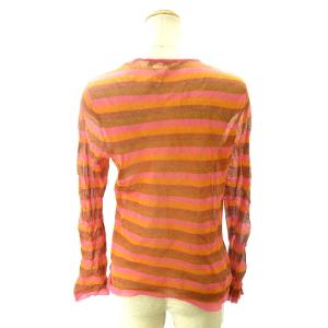 CELINE シアー カットソー ボーダー 長袖 オレンジ ピンク マルチカラー S GY09