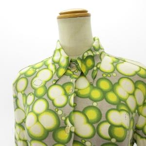 FENDI シャツ 長袖 プリント 総柄 レーヨン グリーン グレー イタリア製 38 約M GY09