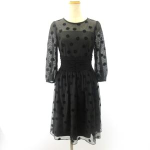美品 チュール ワンピース ドレス ひざ丈 シースルー ベロア 花柄 黒 ブラック 38 M GY09