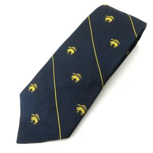 美品 ネクタイ レギュラータイ ストライプ 刺繍 シルク 紺 ネイビー イエロー GY09