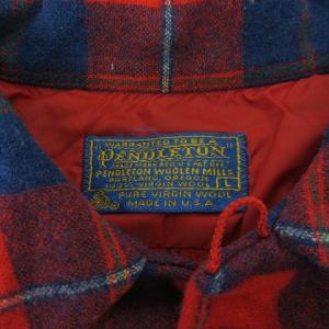 PENDLETON 70's ヴィンテージ ウール オープンカラー シャツ USA製 チェック柄 長袖 赤 紺 L EC