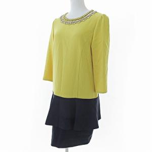 Diagram GRACE CONTINENTAL ビジュー ワンピース 膝丈 7分袖 フリル バイカラー イエロー ネイビー 黄色 紺 38 1012 GY09