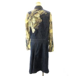 KENZO 3ピース デニム セットアップ 花柄 ブラウス ベスト スカート インディゴ ベージュ 40-42 約L STK