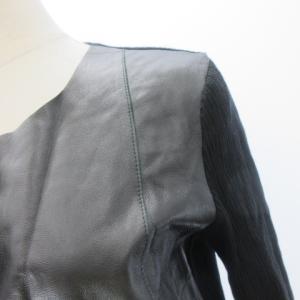MAX&CO. 近年 美品 ゴートレザー 切替 ブルゾン ジャケット ボタンレス 黒 ブラック L EC