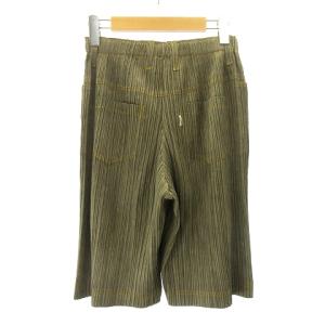 PLEATS PLEASE ISSEY MIYAKE 美品 ショートパンツ キュロット デニム 転写 プリーツ PP73-JF403 カーキ グリーン系 3 約L