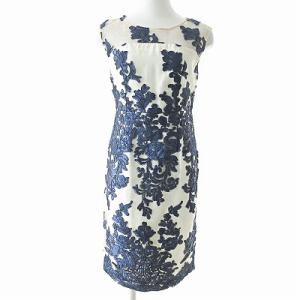 17SS 5085 ワンピース ノースリーブ 膝丈 タイト 総レース 白 青 34 1123 GY09