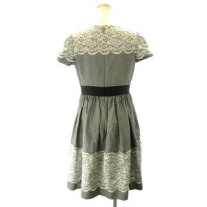 M'S GRACY 美品 レース ワンピース ロング 半袖 花柄 グログランリボン フォーマル グレー 40 M GY09