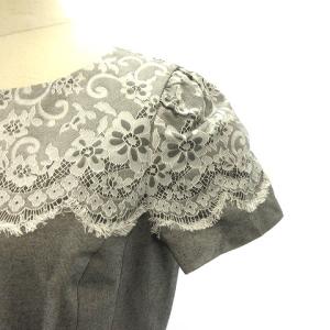 M'S GRACY 美品 レース ワンピース ロング 半袖 花柄 グログランリボン フォーマル グレー 40 M GY09