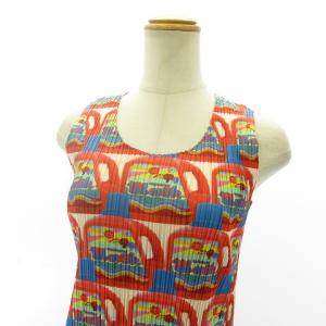 PLEATS PLEASE ISSEY MIYAKE WASH 洗剤 プリント ノースリーブ ワンピース ひざ丈 PP88-JH514 マルチカラー 2