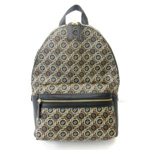 美品 リュックサック デイパック バックパック PVC×レザー 黒 ブラック マルチカラー