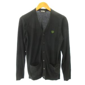 ヘンプ刺繍 ニット カーディガン 長袖 黒 ブラック M STK
