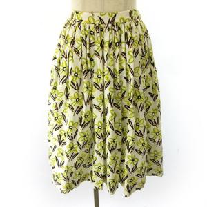 16年 フレア スカート ギャザー 花柄 ロゴ 黄色 イエロー 38 約M 国内正規