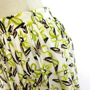 PRADA 16年 フレア スカート ギャザー 花柄 ロゴ 黄色 イエロー 38 約M 国内正規