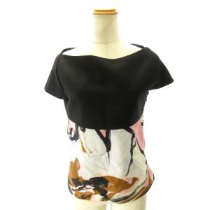美品 カットソー ブラウス 半袖 切替 ピンク 黒 ブラック 34 S