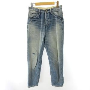 always コットン リネン セルビッチ デニム パンツ ハイウエスト リペア加工 dn4398 ライトブルー 34 約S