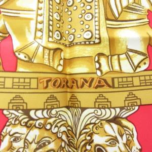 HERMES 美品 カレ90 塔門 TORANA  スカーフ シルク 赤 黄